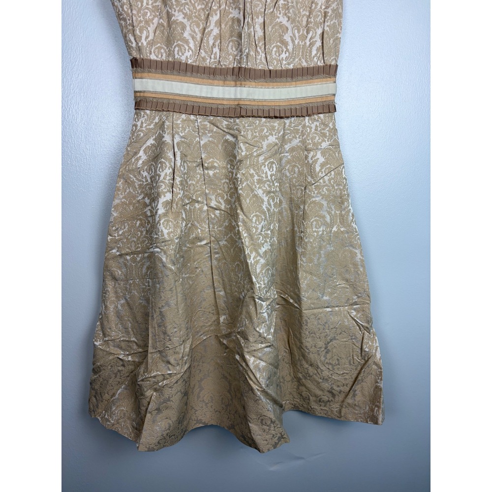 Zara Woman Silk Cotton Damask Tapestry Dress Medium Gold Champagne Brocade Y2K - Picture 3 of 5